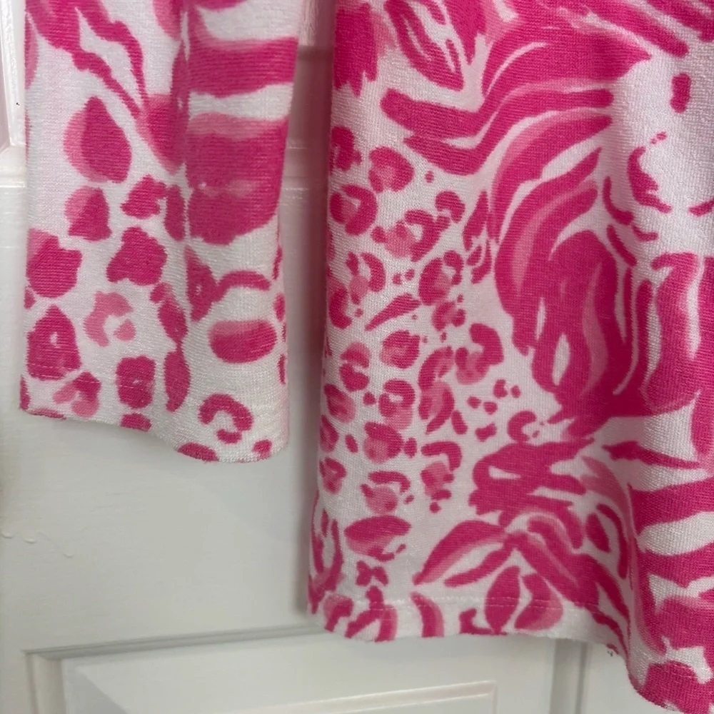 Lilly Pulitzer Megan 'Get Spotted' Tunic Hoodie Pink & White Terrycloth Cover Up - Picture 8 of 10